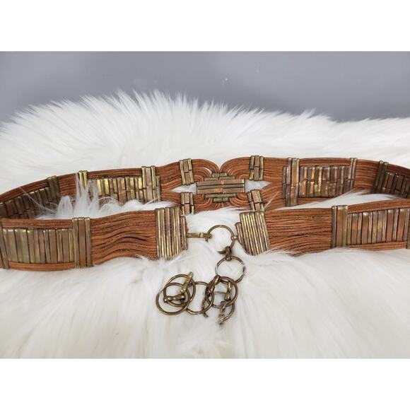 GORGEOUS Georgia Leather Brass Statement Belt y2k boho western 80s 90s‎ mom - Picture 2 of 8